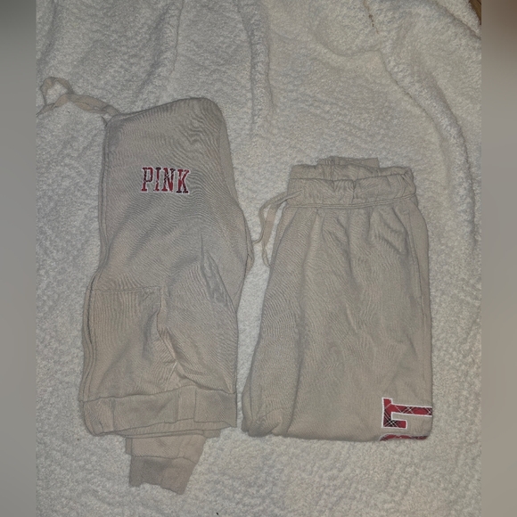 PINK Victoria's Secret Cream Sweatpants And swester - Picture 1 of 5